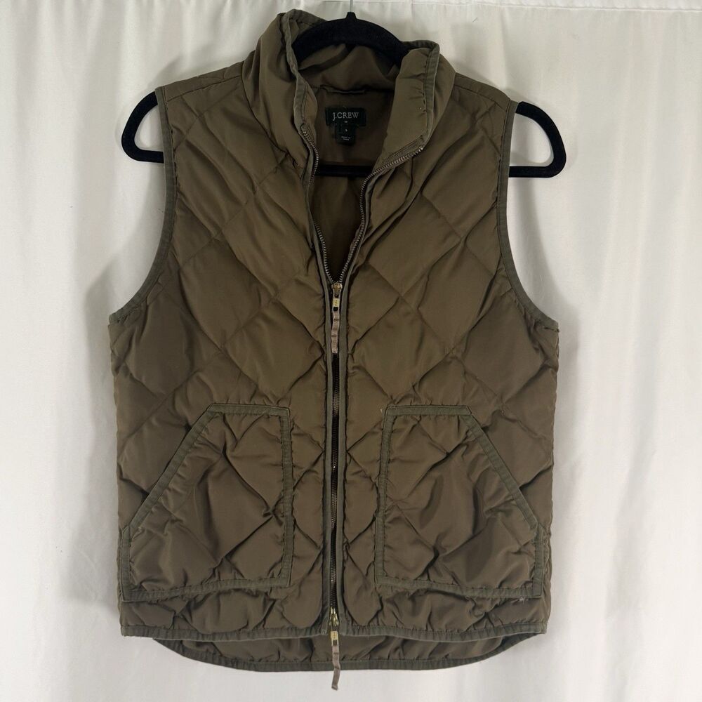 J. Crew Down Puffer Vest Women's Small Green Sleeveless Full Zip Waterfowl Down